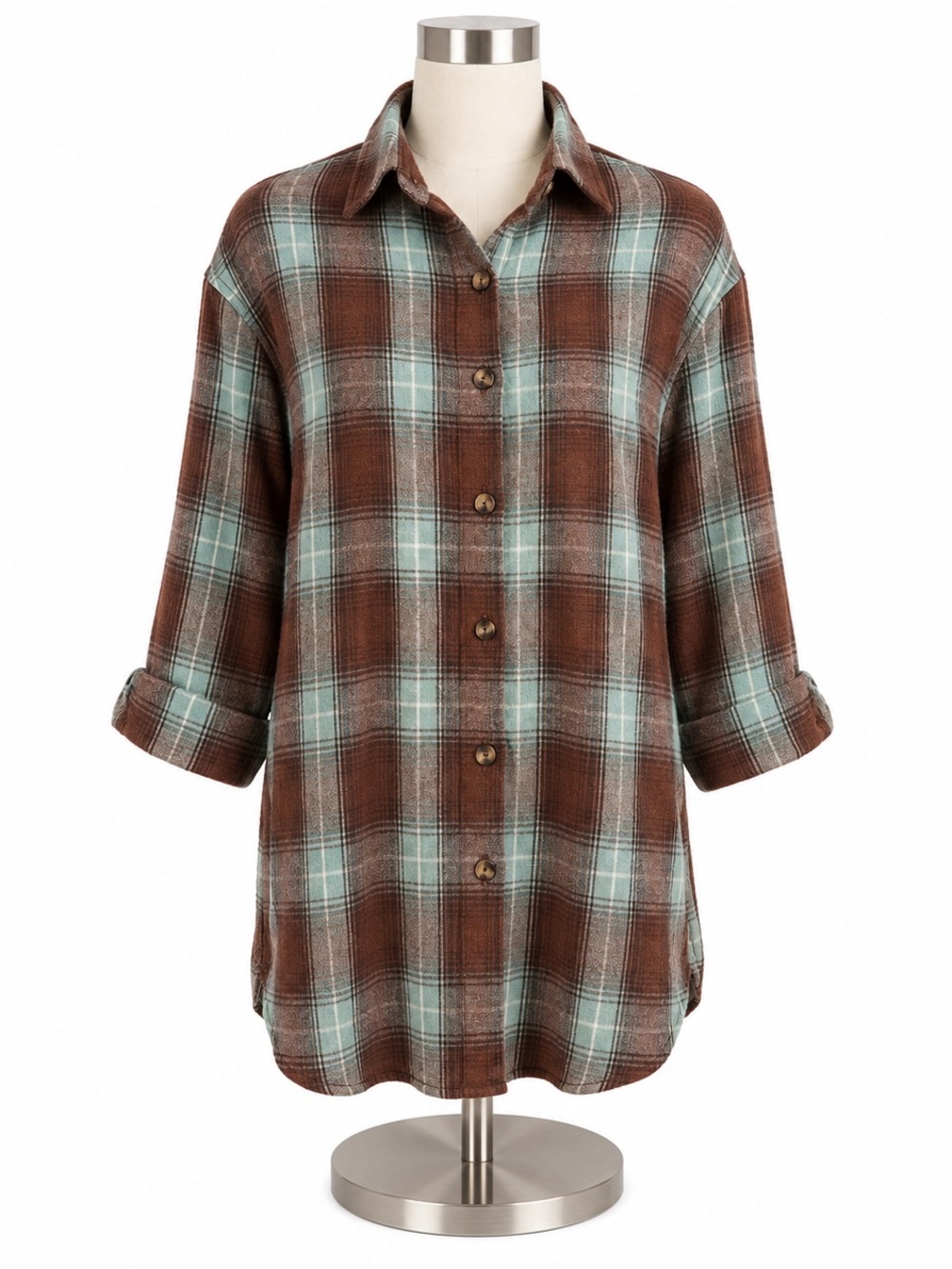 boho chic bohemian flannel oversized button down top jacket M